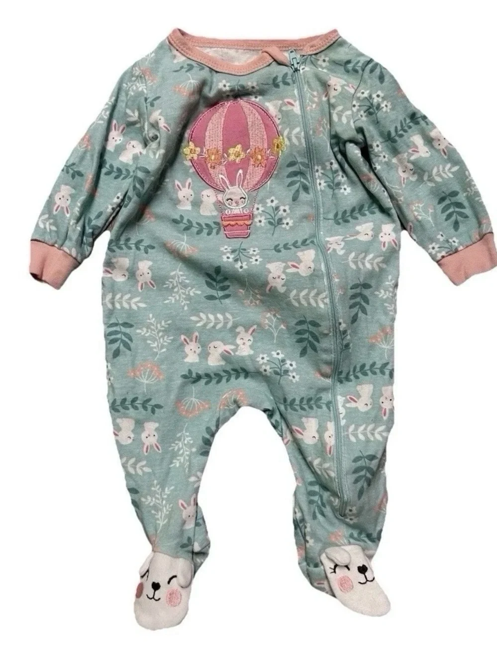Baby Girl Footie Pajamas Animal Floral Fleece Bunting Size 3-6 Months